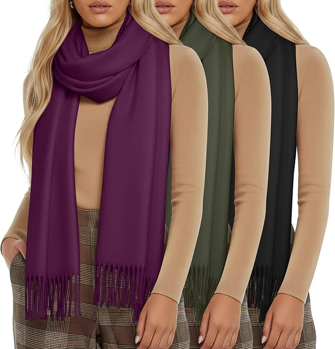 Oakgarden 3 Pack Winter Scarf for Women Pashmina Scarves Shawl Wraps Bridesmaid Gifts for Evening Dresses