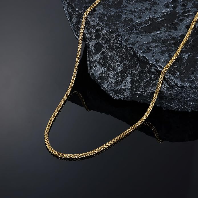 Fiusem Black Wheat Chains for Men and Women, 2/2.5/3/4/5mm Stainless Steel Necklace Chain, Mens Necklace Jewelry Gift 16-28 Inch