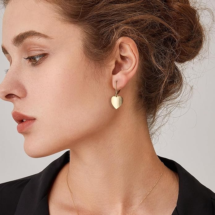 14K Gold Dangle Earrings for Women，Lightweight Circle Disc Coin Geometric Flat Brushed Drop Earrings, Hypoallergenic Leverback Earrings S925 Jewelry