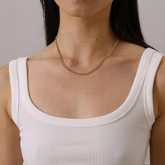 Dainty Chain Necklace for Women, 18K Gold Plated Coin Disc Choker Necklaces Simple Satellite Beaded Twisted Thin Paper Clip Chain Everyday Jewelry Gifts