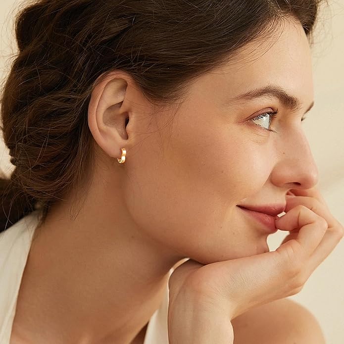 Gacimy Gold Huggie Hoop Earrings for Women 14k Gold Plated, Small Hoop Earrings for Women, 1/2 Inch Yellow Color Earrings for Women