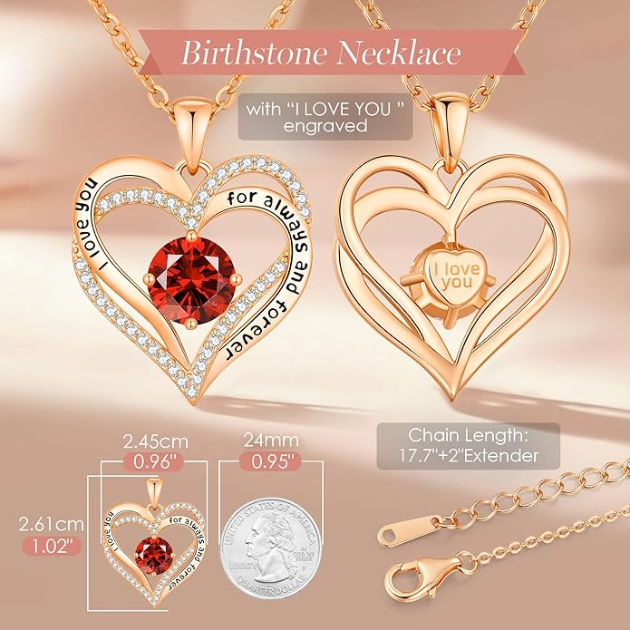 CDE Forever Love Heart Necklaces for Women, Mom, Girlfriend, Wedding Anniversary Birthday Mother Day Christmas Day Gift for Wife Girlfriend Jewelry with Birthstone Pendant