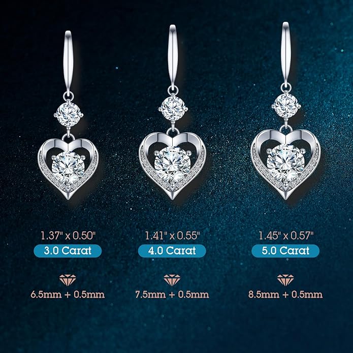 Heart Engraved Moissanite Earrings - 'I LOVE YOU' Gift for Wife or Girlfriend, Anniversary or Birthday Present