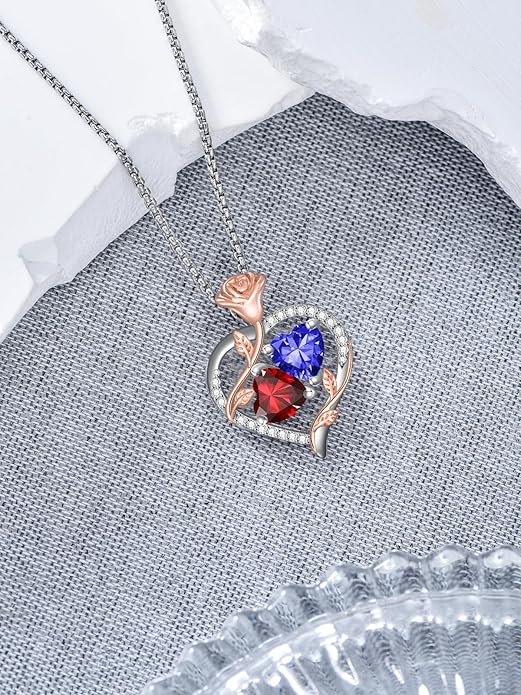 Christmas Gifts for Women Rose Heart Birthstone Pendant Necklace I Love You Forever Jewelry Valentine Mothers Day Birthday Gifts for Women Her Wife Girlfriend