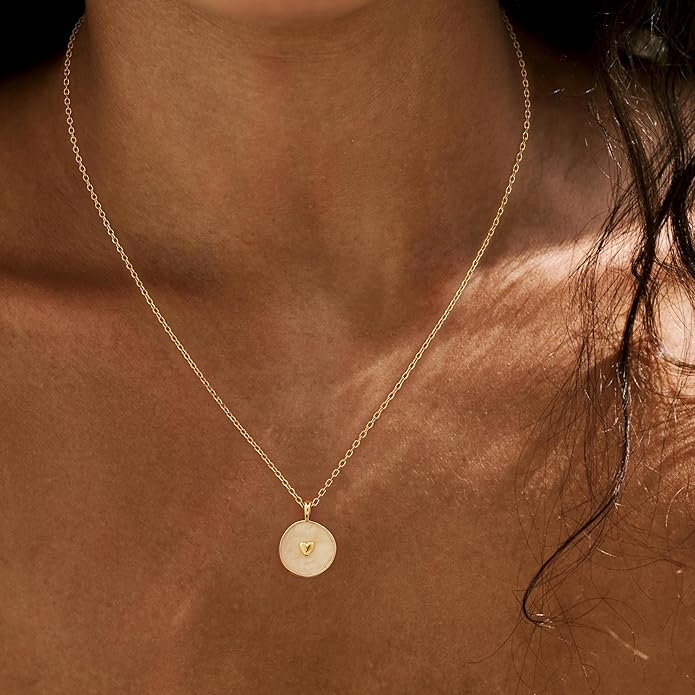 Tewiky Cute Heart Necklace Tiny 14k Gold Heart Pendant Choker Necklaces Small Gold Love Open Heart Chain Necklace for Women Dainty Gold Necklace Gifts for Her
