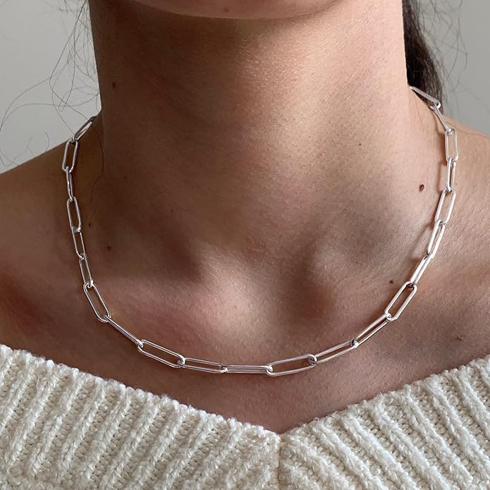 OCHCOH 925 Sterling Silver Clasp 2.5/3/4/5mm Paperclip Chain for Women Silver Chain Necklace 16, 18, 20, 22, 24, 26, 30 Inches