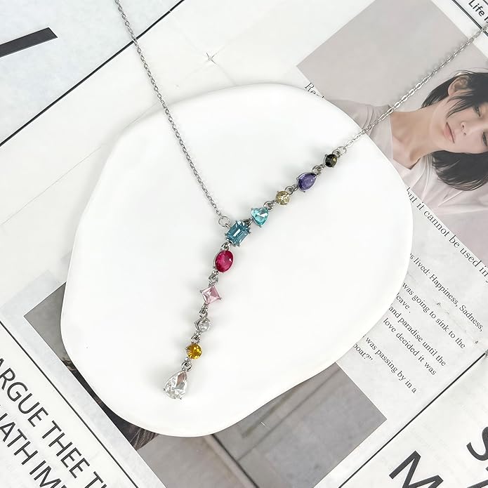 Y Necklace for Women Irregular Y2k Colored Crystal Pendant Fashion Sweet Jewelry Silver