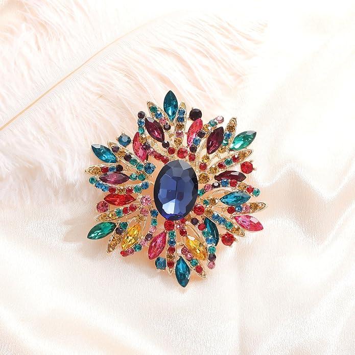 YOQUCOL Sunflower Shape Crystal Big Large Heavy Brooch Pin Rhinestone Scarf Decoration Corsage Cloth Pin for Women Girls
