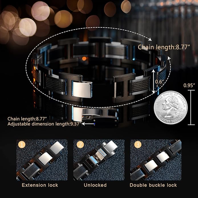 Holizaly Men's Stainless Steel Two Tone Square Link Bracelet, Black and Blue Ion Plated Black
