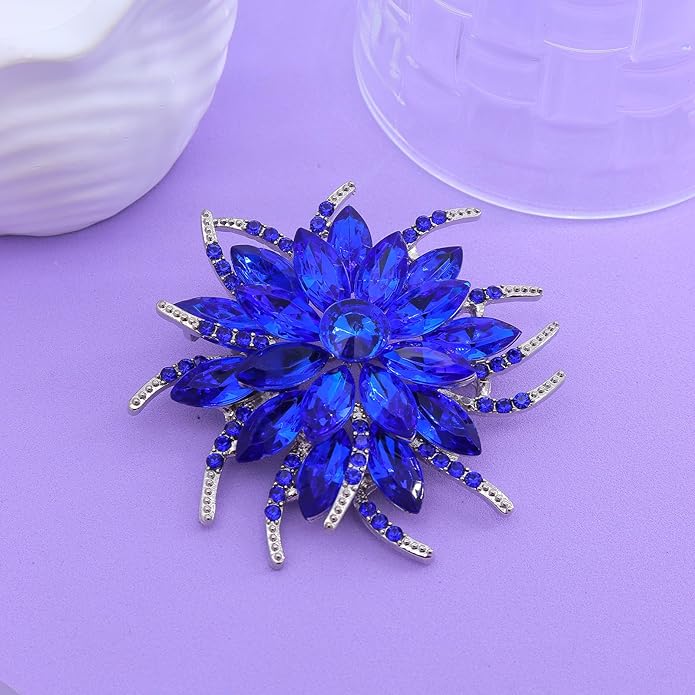 Rhinestone Large Flower Brooches Pins for Women Fashion Sparkly Crystal Sunflower Statement Brooch Unique Wedding Party Suit Dress Jewelry Accessories