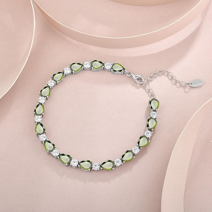 Birthstone Tennis Bracelet for Women 925 Sterling Silver Pear Shaped Gemstone Jewelry Gifts for Her
