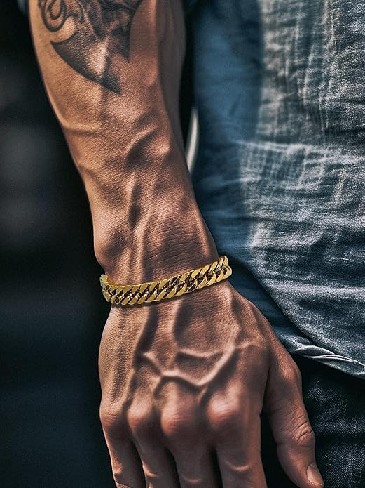 Richsteel Cuban Link Chain Bracelets 8/12/17mm Width Stainless Steel Chain Wrist Bracelets for Men, 7.4/8.2/9 Inch Length Classic Jewelry for Christmas/Valentine's Day/Birthday