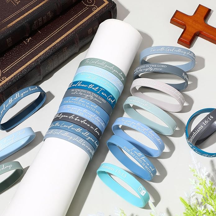 Ecation Bible Verses Bracelets Bulk Scripture Silicone Wristbands Inspirational Motivational Quote Rubber Wristbands Christian Bracelets for Easter Carnival Party Favors