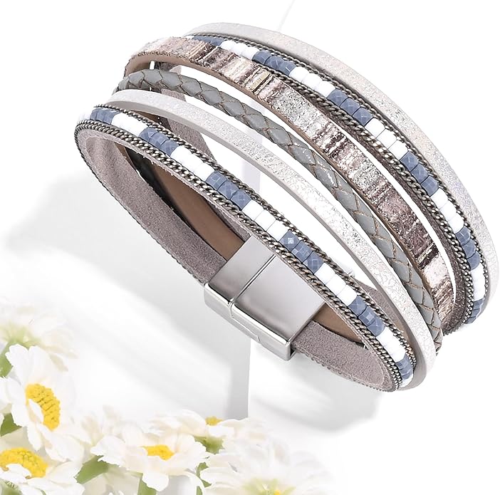 VIBILIA Boho Leather Wrap Bracelets for Women Multi-Layer Bracelets with Strong Clasp Jewelry for Women