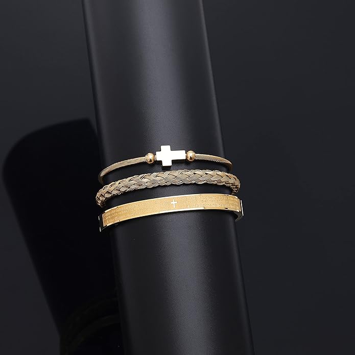 WFYOU 3PCS Stainless Steel Bracelets for Men Gold Roman Numeral Bangle Bracelet Twisted Cable Bracelet Adjustable Cuff Bracelet Mens Luxury Jewelry Bracelets Gifts