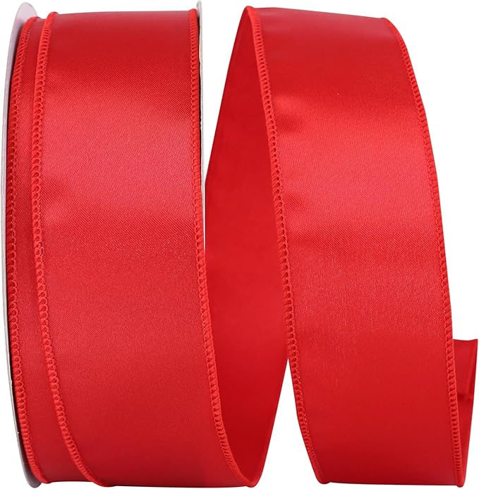 Reliant Ribbon 92575W-065-40K Satin Value Wired Edge Ribbon, 2-1/2 Inch X 50 Yards, Red