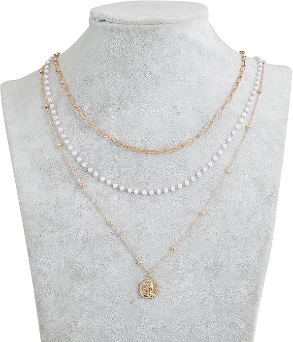 Layered Round Pendant Necklace Gold Plated Dainty Multilayer Choker Layering for Women Necklaces Stylish Minimalist Pendants Simple Chain Stacked Necklace Jewelry Gifts
