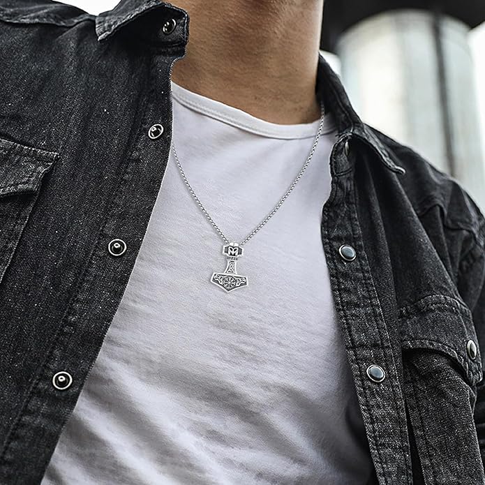YueYuan Viking Necklace for Men 925 Sterling Silver Rune Amulet Pendant Nordic Necklace Viking Jewelry Gift for Father Husband Son