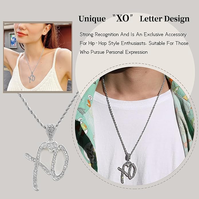 New 2026 Unise High Hip Hop XO Letter Pendant Necklace for Women Men, Iced Out Letter Jewelry Lovers Pendant Fashion Trendy Accessories Creative Gift