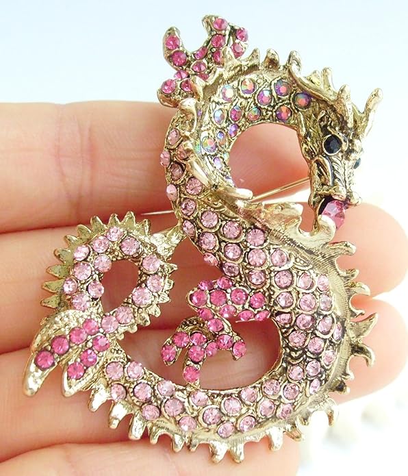 Art Style 2.36" Dragon Brooch Pin Pendant Austrian Crystal BZ2980