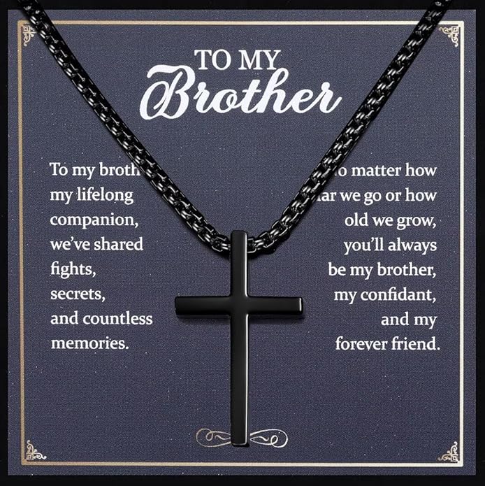 TEN MIRO Silver/Black Cross Necklace for Men Boy Stainless Steel Cross Pendant Necklace for Men Christian Religious Jewelry with Box & Card Birthday Anniversary Christmas Father's Day Gifts for Him