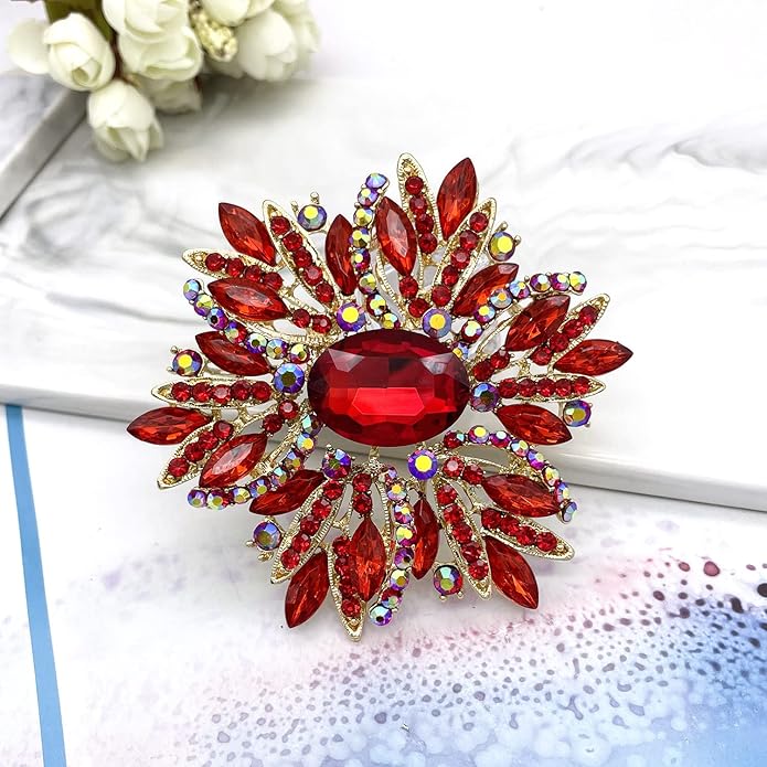 YOQUCOL Sunflower Shape Crystal Big Large Heavy Brooch Pin Rhinestone Scarf Decoration Corsage Cloth Pin for Women Girls