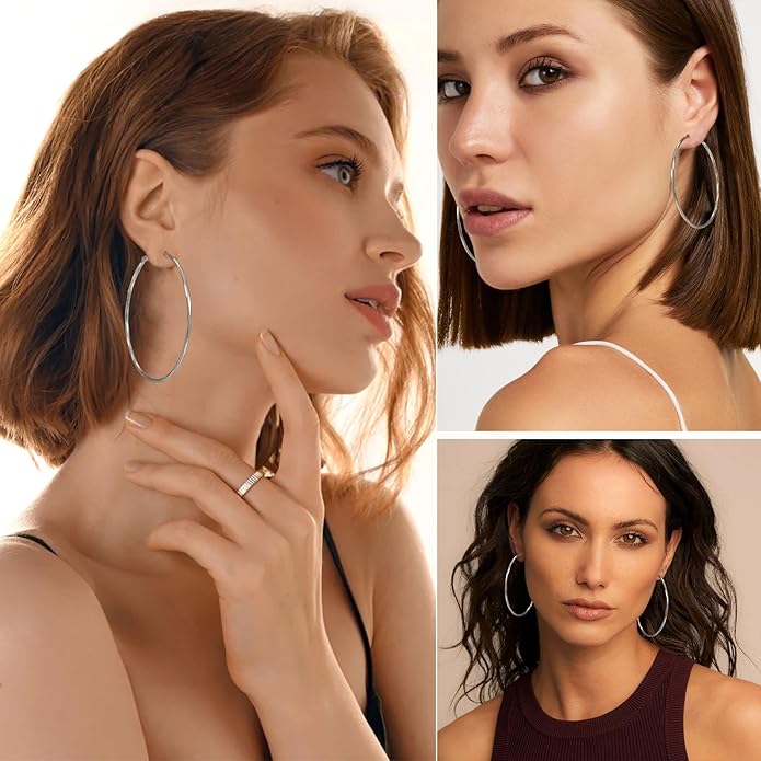 2MM Thin Gold Hoop Earrings Sterling Silver Post Hoop Earrings For Women Diamond-Cut Gold Hoops Earrings 14K Gold Plated Hoops Earrings Lightweight Hypoallergenic Oversize Gold Earrings For Women