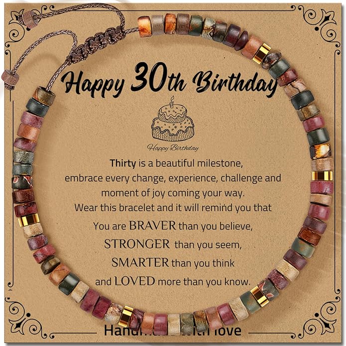 30th 40th 50th 60th 70th 80th Birthday Gifts for Women, Natural Stone Bracelet Birthday Gifts for Mom Daughter Grandma Sister Friends Coworker