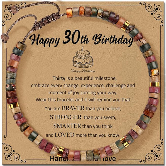30th 40th 50th 60th 70th 80th Birthday Gifts for Women, Natural Stone Bracelet Birthday Gifts for Mom Daughter Grandma Sister Friends Coworker