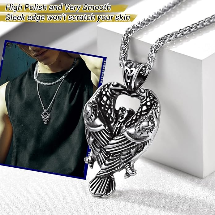 PROSTEEL Norse Viking Jewelry for Men Women, Vintage Thor Hammer/Thor Axe/Raven/Odin Necklace, 316L Stainless Steel Pendant Chain, Come with Box