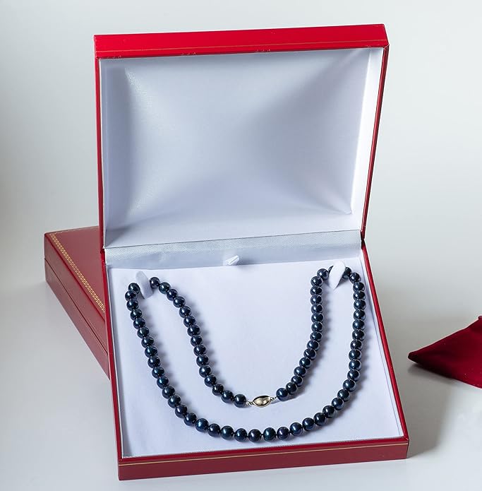 II ROUND PEARL II Real Black Pearl Necklace for Women Pearl Jewelry for Men Sterling Silver Genuine Cultured Freshwater Wedding Anniversary Birthday Gift Strand