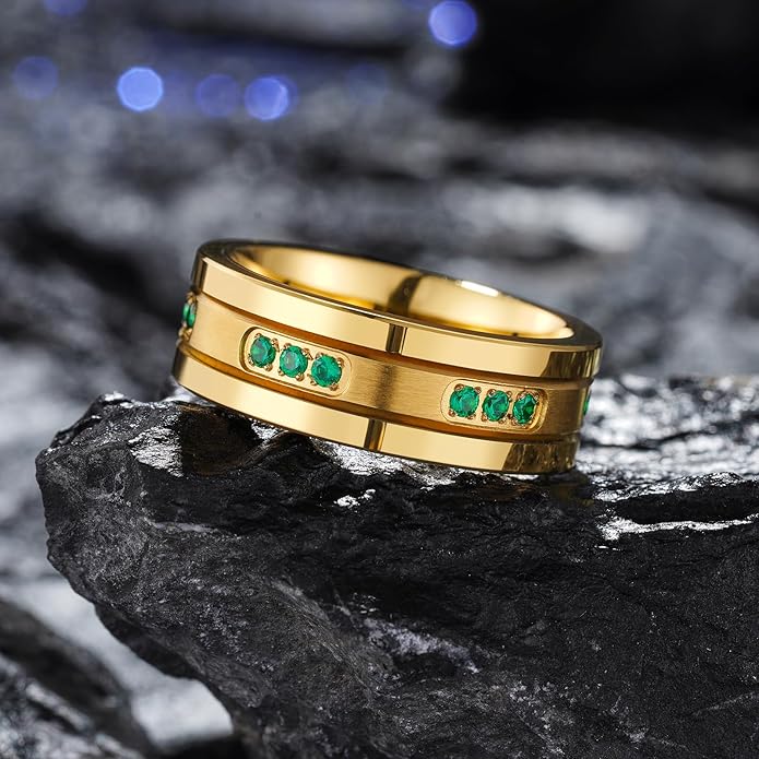 King Will Mens Tungsten Wedding Band with Cubic Zircon Inlay 7mm/8mm Flat Cut Comfort Fit Engagement Rings