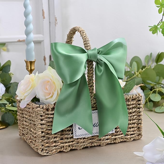 LEEQE Sage Green Satin Ribbon 4 inch X 15 Yards Polyester Ribbon for Gift Wrapping Very Suitable for Weddings Party Hair Bow Invitation Decorations and More
