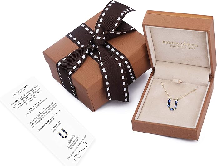 Albert Hern Blue Sapphire Initial Necklace With Diamonds & 18K Gold Chain | Irresistible Letter Pendants Jewelry | Perfect Valentine’s Day, Anniversary & Birthday Gift