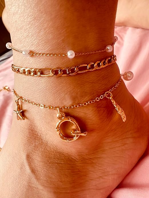 Initial Charm Anklets For Women Shell Letter Anklets Set Gold Charms Pendant Boho Summer Seashell Beach 14k Jewelry for Women Gift