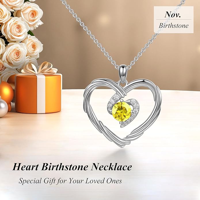 G&GEMSJEW 18K Gold Heart Birthstone Necklaces for Women, S925 Sterling Silver Jewelry Birthday Gifts for Women Wife Girlfriend Mom, Anniversary Christmas Valentines Gifts