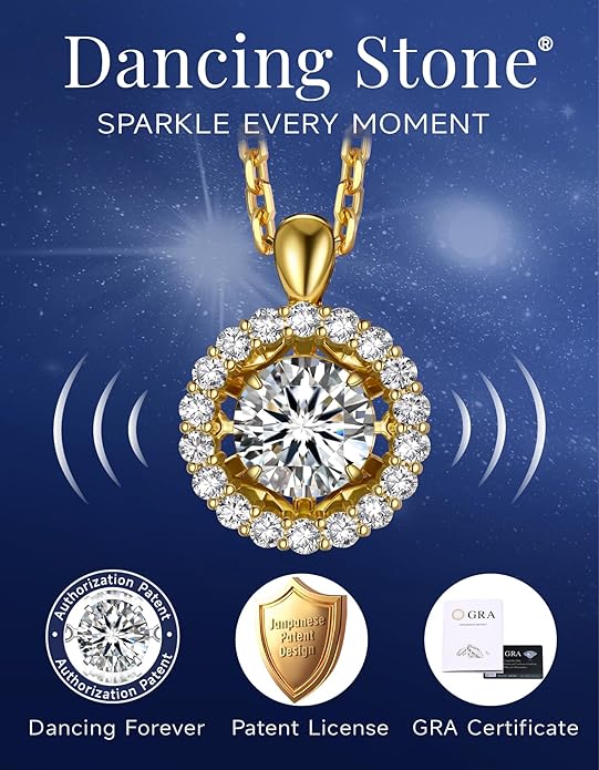 MomentWish Floating Necklace for Women, 0.5/1 Carat Dancing Moissanite Necklace for Her 925 Sterling Silver Pendant Anniversary Birthday Christmas Gift for Wife Mom Girlfriend