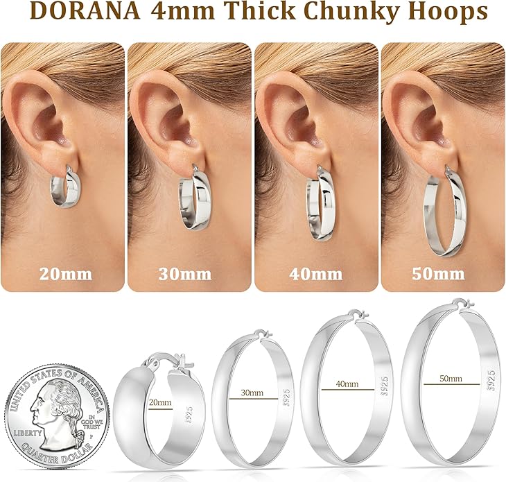 8mm Thick 925 Sterling Silver Hoops Earrings for Women 14K Real Gold Large Hoop Earrings Hypoallergenic and Lightweight Big Hoop Earrings for Women 20/30/40/50/60/70MM