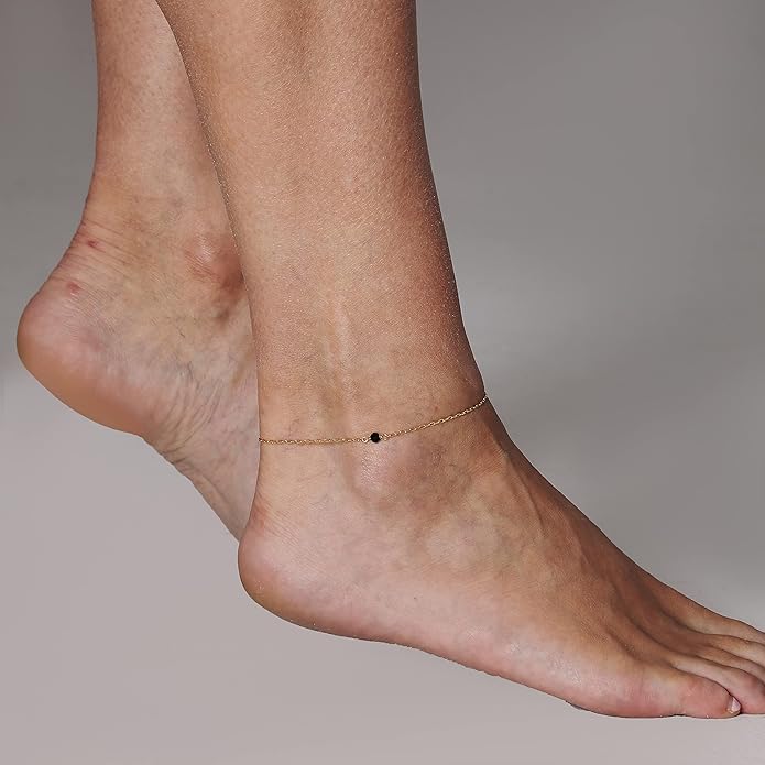 Pencros Dainty Layered Anklet,14K Gold Filled Cute Beads Satellite Chain Heart Boho Adjustable Anklets for Women