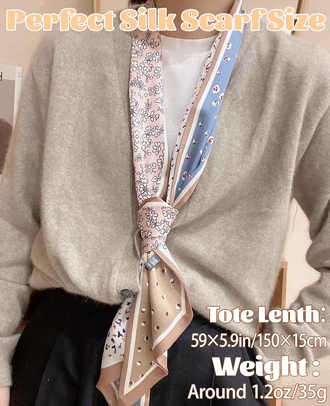 kcctoo 59" Mulberry Silk Like Head Scarf Women's Fashion Square Neck Satin Scarfs for Bag Hair Scarves Gift 59 * 5.9”