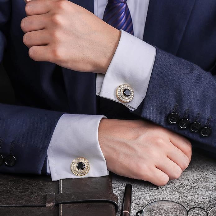 HAWSON Cufflinks for Men, Gold Diamond Crystal Cufflinks for Groom Husband Personalized Gifts, Mens Formal Wedding Business Cufflinks, Luxurious Gorgeous Cuff Links French Shirt Accessories