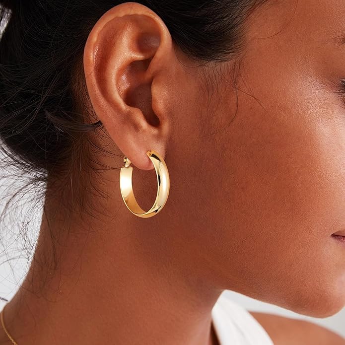 Gacimy 14K Gold Plated Hoop Earrings for Women, 14k Real Gold Plated with 925 Sterling Silver Post, Hypoallergenic Lightweight Thick Hoops Earrings for Women Trendy