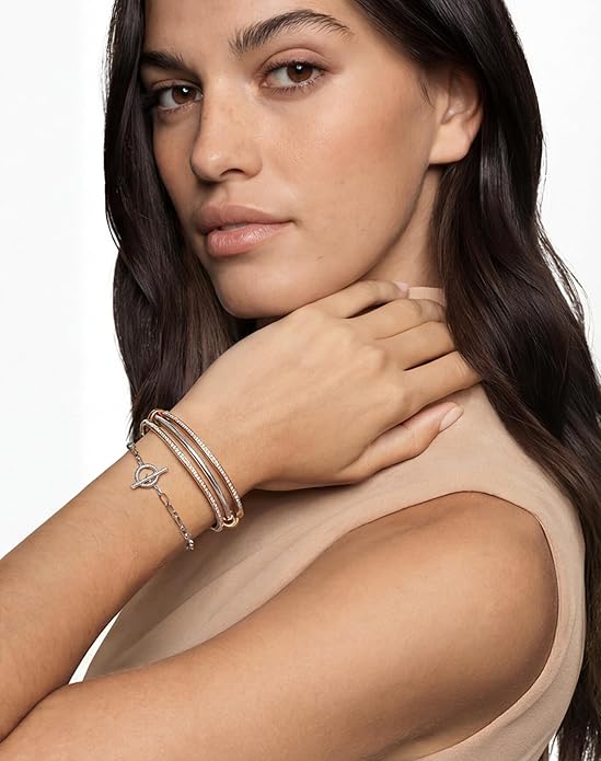 Musishiyu Gold Bracelets for Women Stacking Bangle - 18K Mixed Metal Tri-Color Rolling Interlocking Bands, Cubic Zirconia Fidget Anxiety Jewelry, Valentine's Galentine's Day Gifts (Love, Loyalty, Friendship)