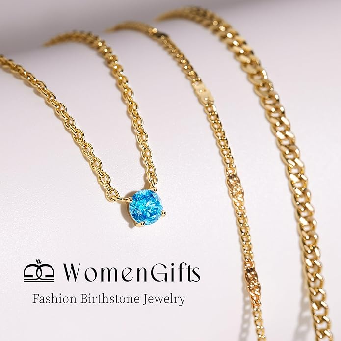 WomenGifts Layered Gold Necklaces for Women, 14K Gold Sterling Silver Plated Dainty Pendant Necklace Set with Cubic Zirconia Circle, Chunky Stackable Cuban Chain Choker, Trendy Personalized Birthstone Jewelry Gift Non Tarnish
