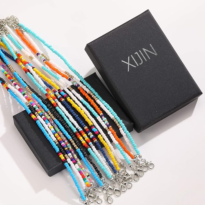 XIJIN 8Pcs Handmade Beaded Anklets for Women Boho Colorful Beads Ankle Bracelets Adjustable Foot Anklet Set