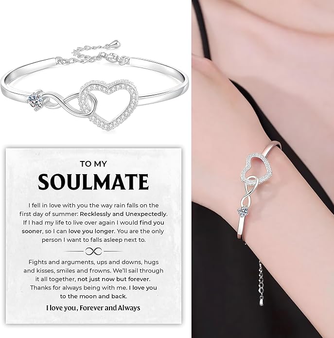 To My Soulmate Bracelet, Soulmate Bracelet For Women, Soulmate's Jewelry Gift From Boyfriend Husband Friend With Message Card And Box Meaning, Valentine Gifts For Her, Birthday Christmas Gifts