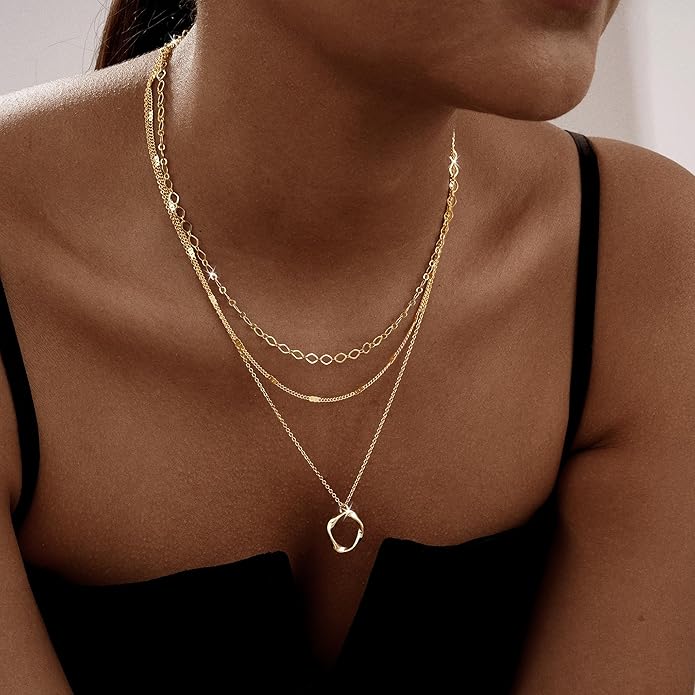Gold/Silver Layered Necklaces for Women,Dainty 14k Gold Plated Stackable Choker Necklaces for Women,Trendy Layering Coin Chain Pendant Jewelry Set Gifts