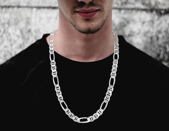 Savlano 925 Sterling Silver Italian Solid Figarucci Figaro Mariner Flat Link Chain Necklace For Men & Women - Made in Italy Comes Gift Box