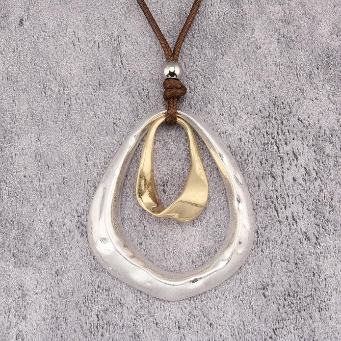 Boho Necklaces for Women Chunky Circle Necklace Layered Boho Circle Leather Choker Necklace Long Vintage Necklaces Bohemian Jewlery Gifts