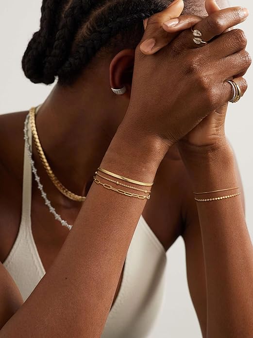 DEARMAY Waterproof Gold Plated Bracelets Set for Women Trendy, Dainty 14K Gold Jewelry Fashion Stackable Tennis Beaded Figaro Herringbone Paperclip Link Bracelet Pack Stack Gifts for Women